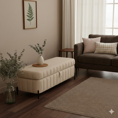 49.21-Inch Wide Upholstered Velvet Storage Soft Bench With Metal Legs, For End Of Bed, Foot Rest In Living Room, Entryway, And Bedroom, In Beige