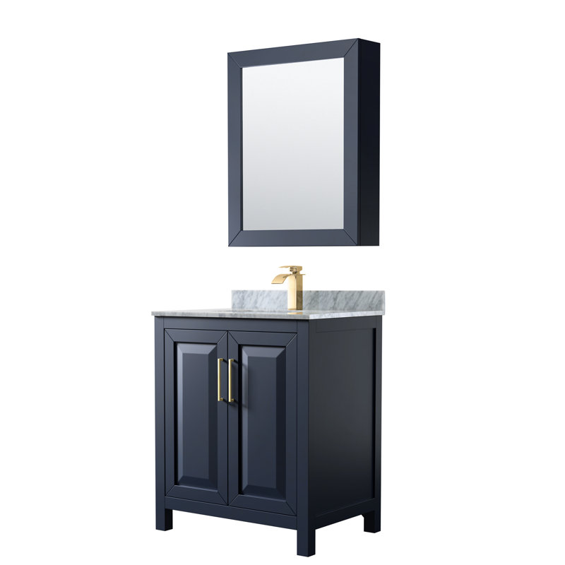 Daria 30'' W Single Vanity, Carrara Cultured Marble, Dark Blue, Brushed Gold