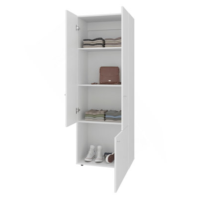 Armoire-penderie haute à 3 portes avec 4 tablettes Tolleson - Armoire de rangement autoportante pour chambre ou entrée, blanc