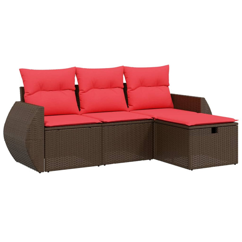 Ensemble de canapé de patio avec coussins 4 pièces Ebern Designs, Rouge, Brun