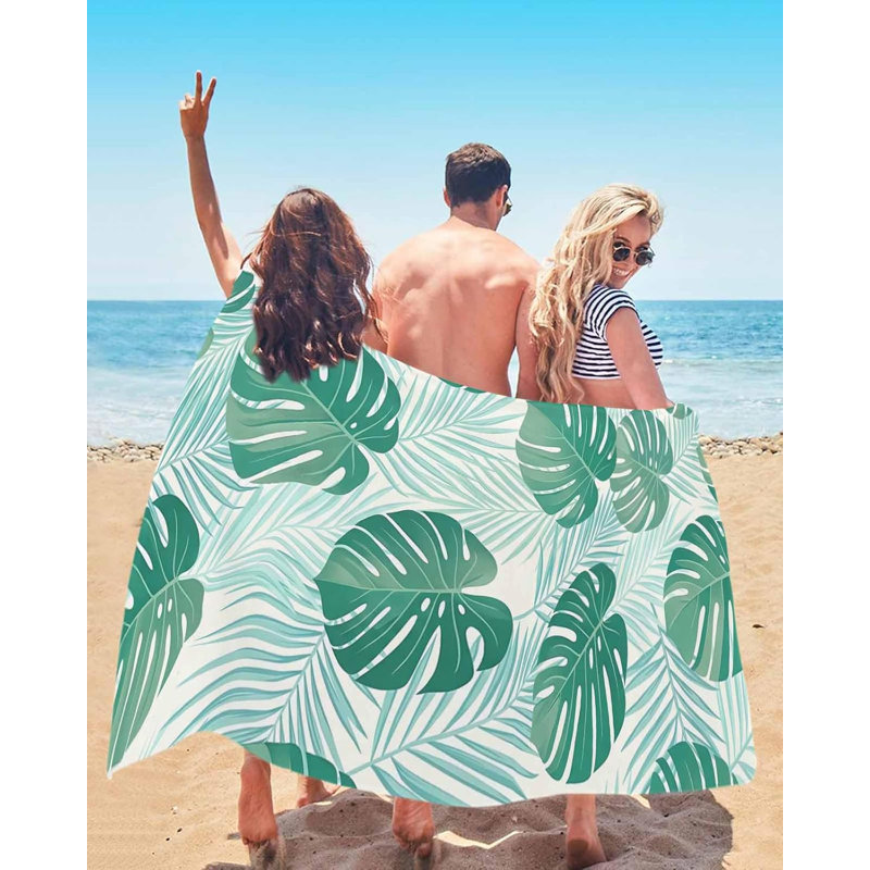 Minimalist Tropical Botanical Oversized Beach Towels - 60x80in Microfiber Beach Towels, Coastal Teal Palm Leaves Quick Dry Lightweight Pool Towel for Travel,Camping,Yoga