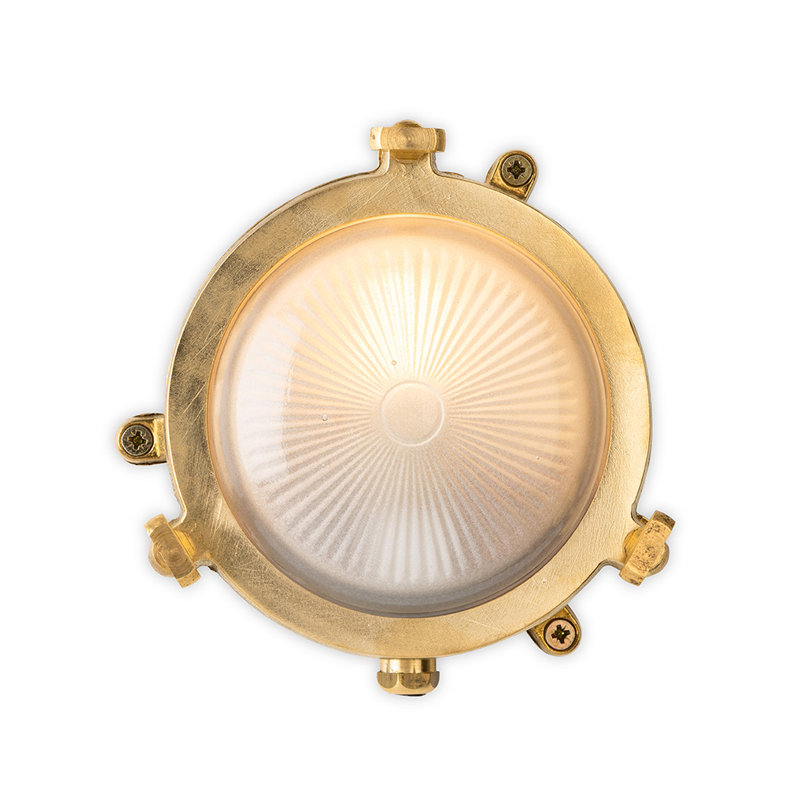 Brass 14cm H Frosted Glass Outdoor Bulkhead Light