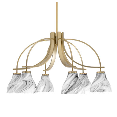 Cavella Light, Downlight Chandelier Shown With 6.25" Onyx Swirl Glass