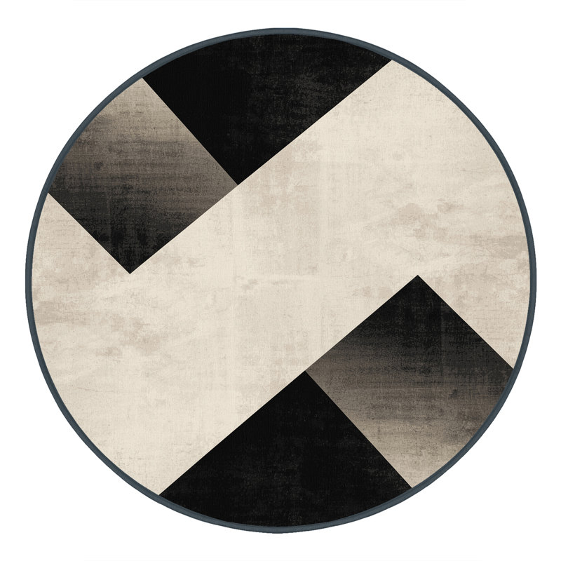 Machine Washable Wynsum Minimalist Geometric Rug in Beige – Black Binding, 6' Round
