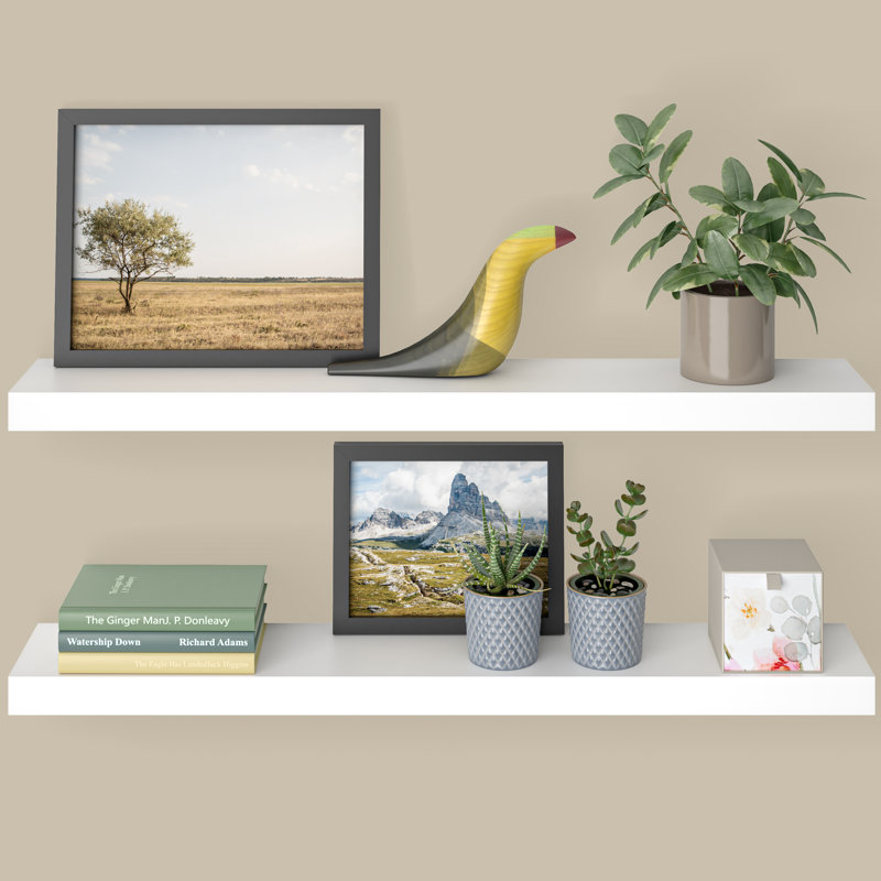 Sydney 36" W x 6" D Floating Shelves Set with Invisible Wall Mount Brackets, White