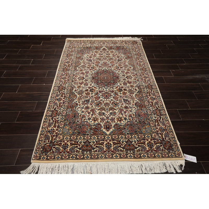 Tapis rectangulaire en laine noué à la main de conception unique 4 pi 7 po x 7 pi 5 po Leshonda