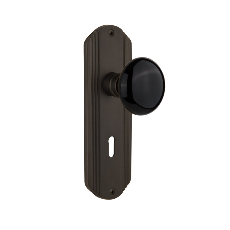 Poignée de porte intérieure en porcelaine noire, Bronze frotté à l'huile