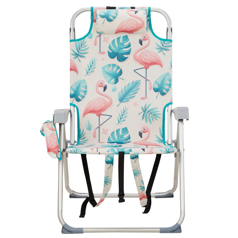 Lemon Pattern Aluminum Folding Backpack Beach Chair, Beige/Green