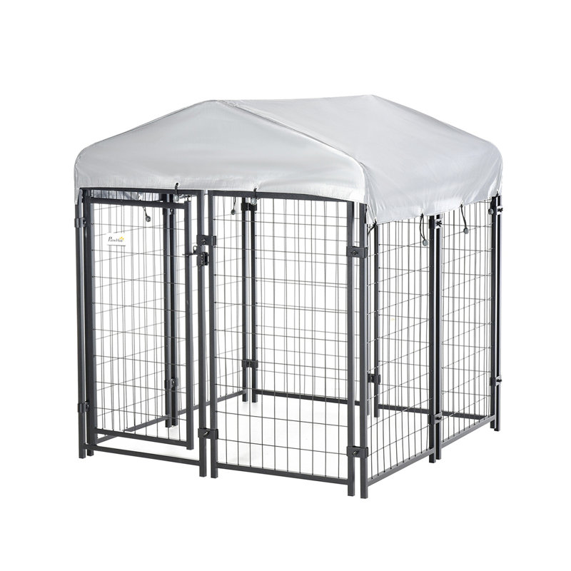 Galvanized Steel Outdoor Dog Kennel with UV-Resistant Roof