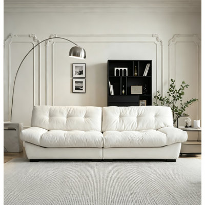 Yazgur Modern Cloud Upholstered Sofa,106.3" 3-4 Seater, Minimalist Straight For Living Room, Cream White