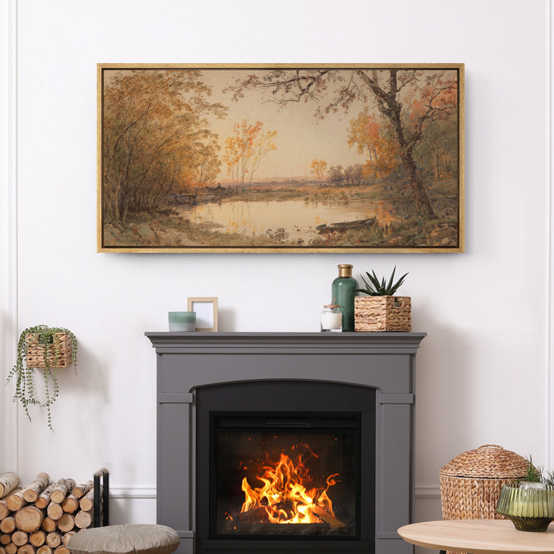 Grande impression sur toile encadrée, impression de paysage d'automne rétro pour automne rustique, H 30 po x l 60 po, Naturel