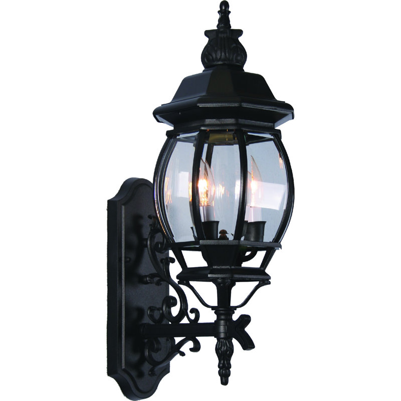 Lanterne murale d'extérieur en fonte d'aluminium noire 3 lumières avec verre biseauté transparent, Noir