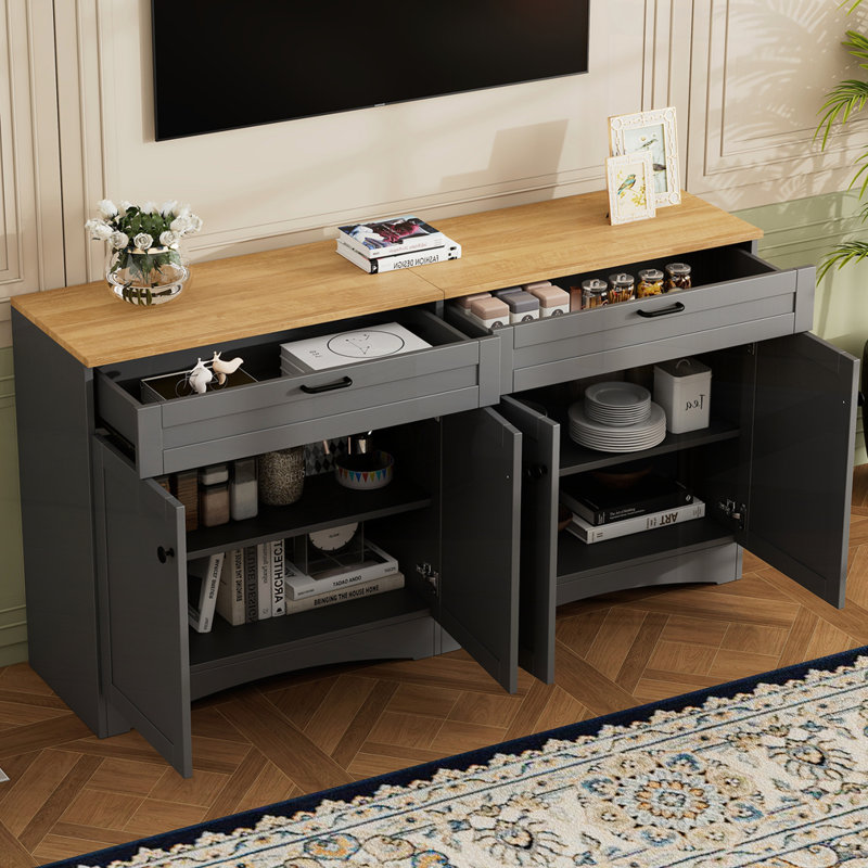 Farmhouse TV Stand With 2 Drawers For Tvs Up To 70", Gray
