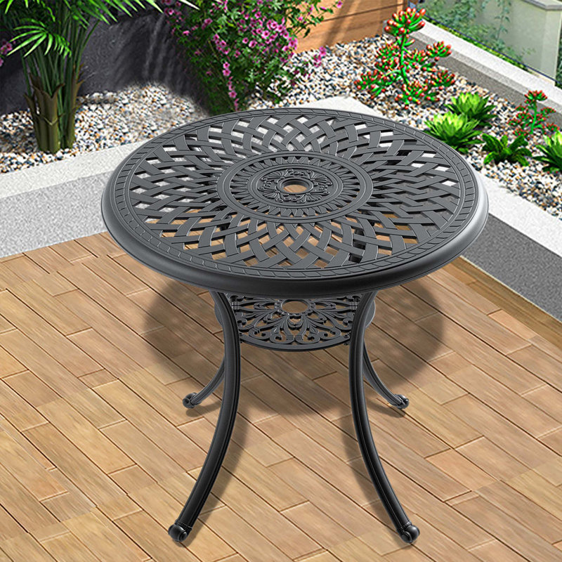 Table de salle à manger 30,71 pouces en fonte d'aluminium avec cadre et trou pour parasol