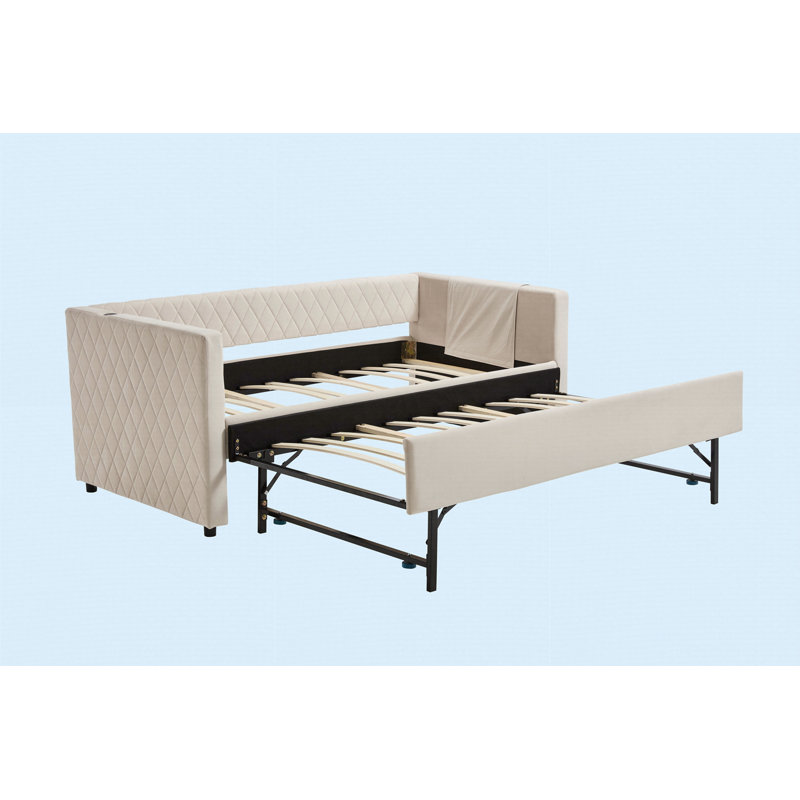 Lit de jour en velours beige, base de lit en bois robuste, Beige