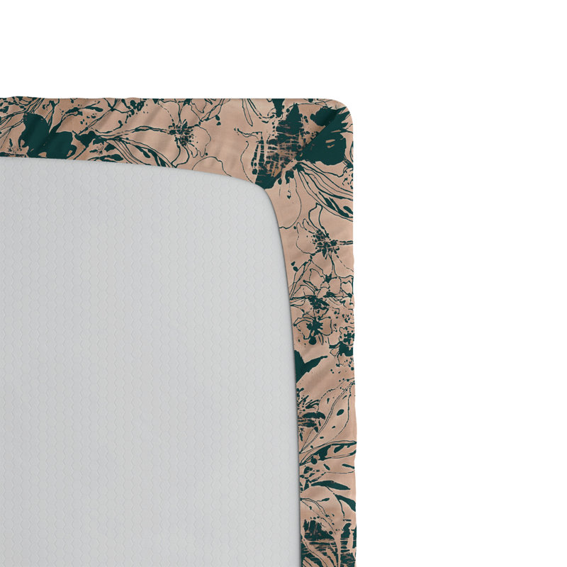 Drap-housse Ambesonne, Vert forêt, saumon pâle / floral, Drap-housse de taille simple