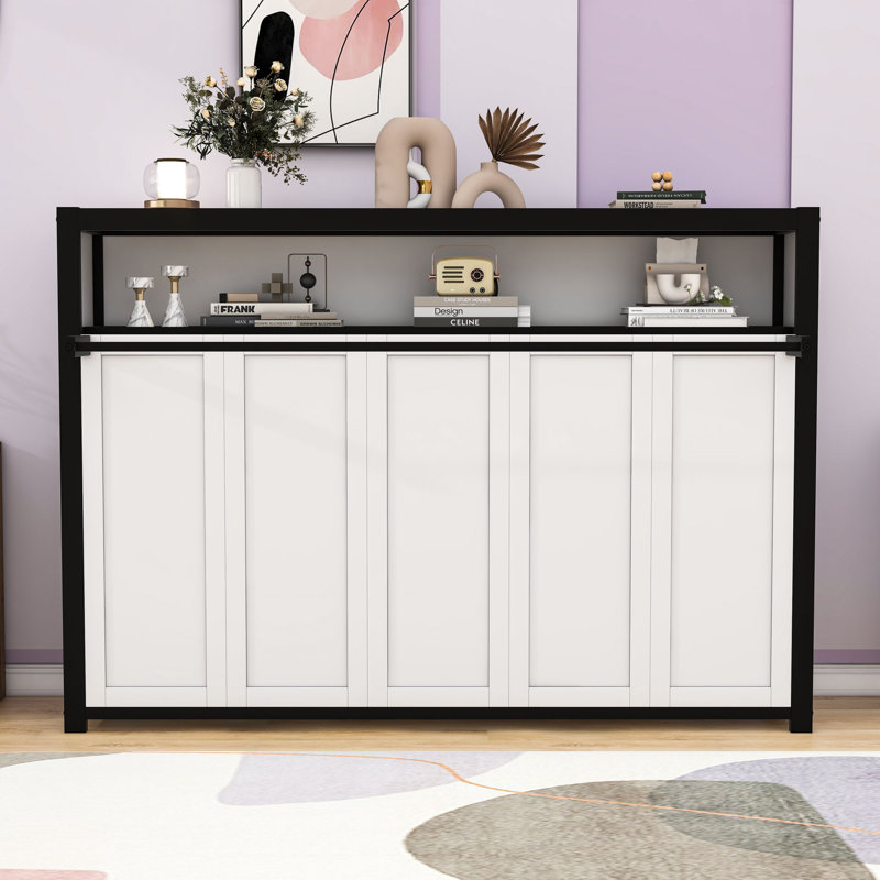 Murphy Bed with Built-in Shelf, Black/White