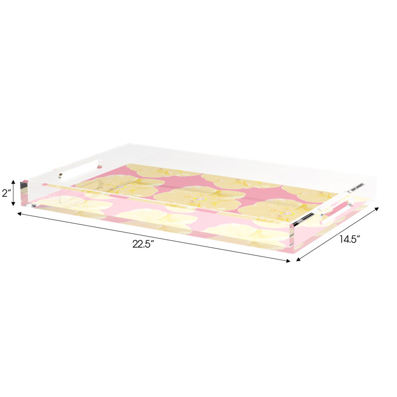 Hibiscus Acrylic Rectangle Decorative Tray, 2" H x 22.5" W x 14.5" D, Pink