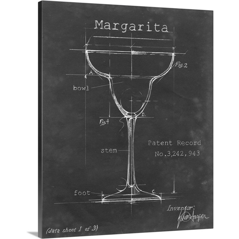 Barware Blueprint VI - Reproduction d'art graphique sur toile, H 14 po x l 11 po x P 1,25 po, Toile tendue