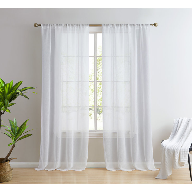 Hailey Faux Linen Sheer Curtain Panels, 54" W x 96" L, White