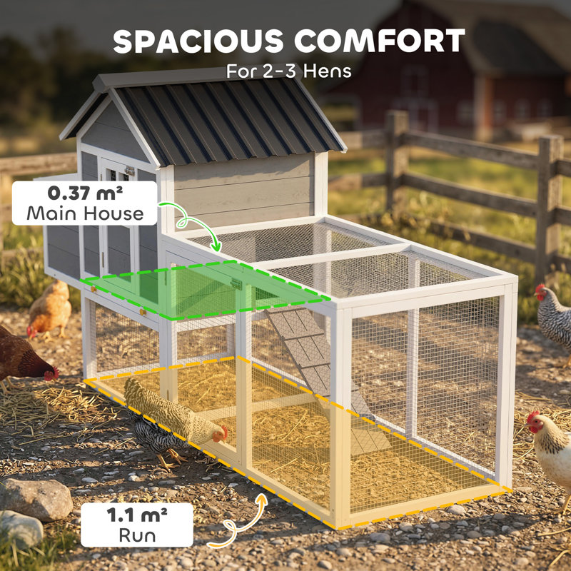 12 Square Feet Chicken Coop with Chicken Run and Nesting Box for up to 3 Chickens