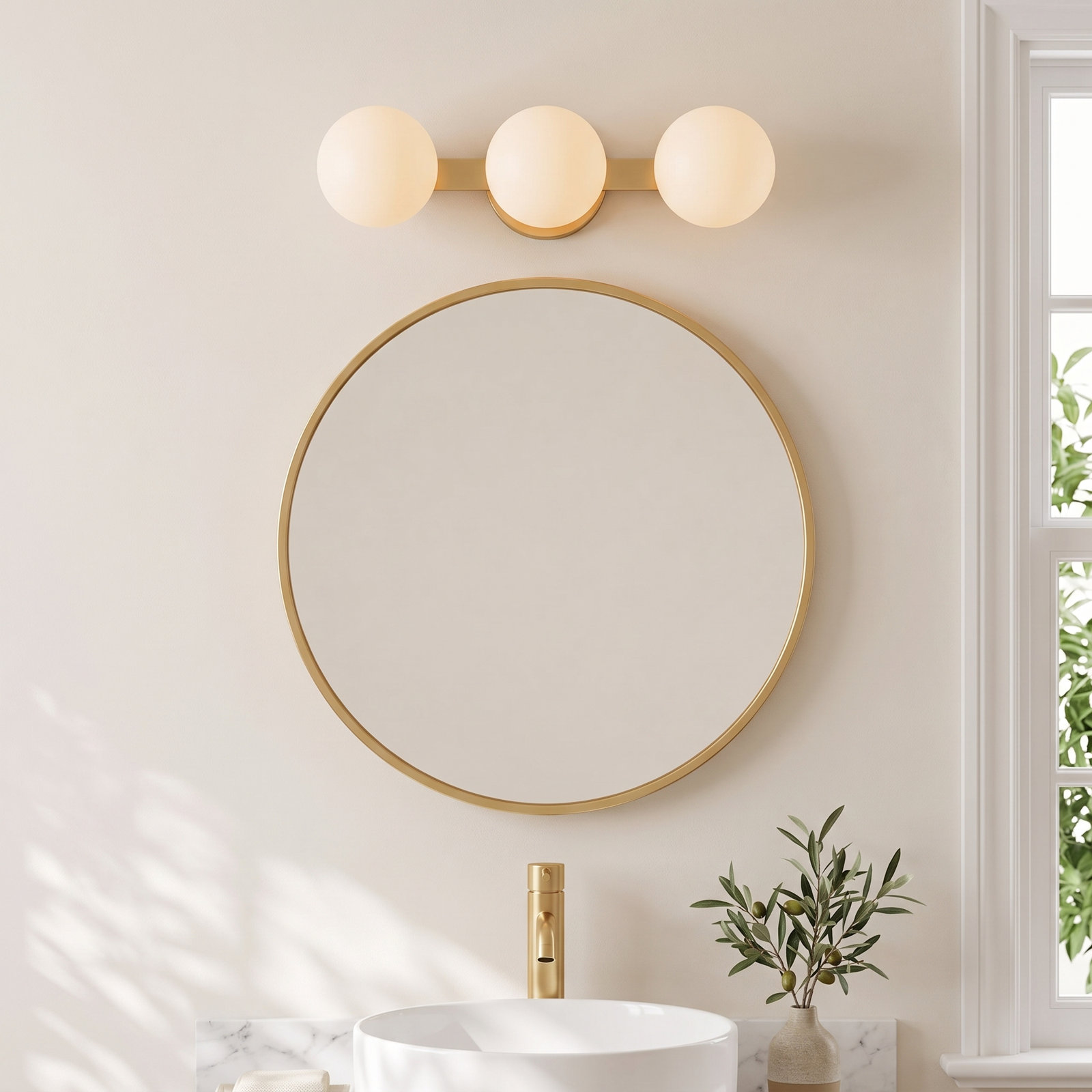 Samson 3 Light LED Vanity Light, Aged Brass