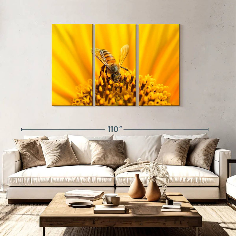 Harnek tournesol avec abeille, H 48 po x l 74 po