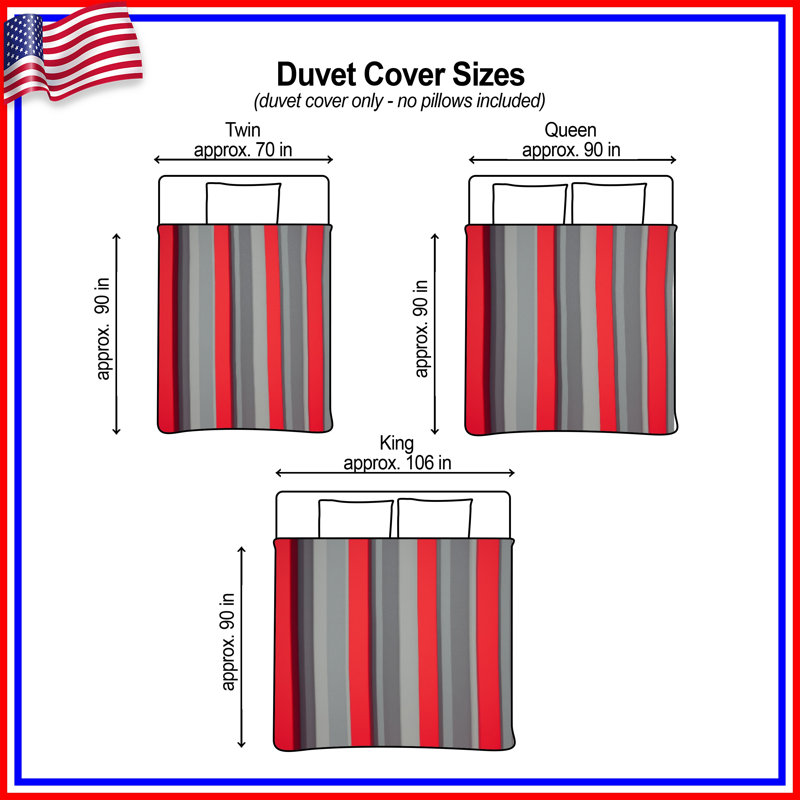 Red Gray Vertical Stripes Duvet Covers, Queen