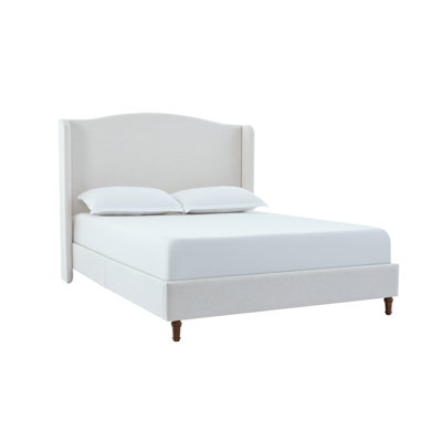 Hannah Upholstered Wingback Bed Size Queen / Tall 54" Headboard Upholstered Queen Bed / Premium Textured Canvas Chenille Look Ivory / Minimalist Designs / No Box Spring Needed / Easy Assembly / Queen