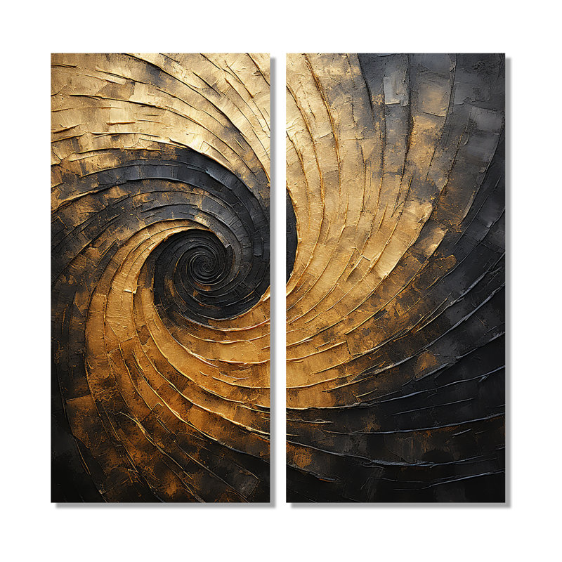 Décoration murale spirales dorées noires - Spirales abstraites, 20" H x 24" W, Wrapped Canvas, Does Not Apply