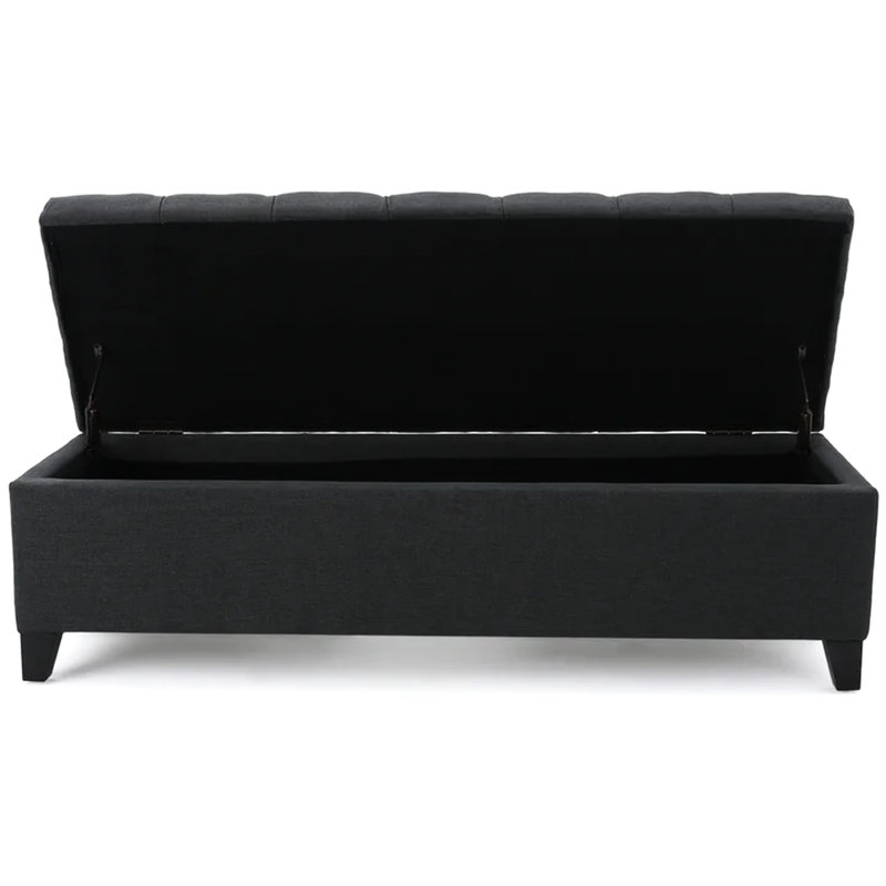 Dark Gray Button Diamond Stitch Seat, 51" W X 17.5" D 17" H, Birch Wood Inside, Fabric Outside, Storage Possibility Contemporary With Appearance And Stitch, 50.31" 17.11" 16.54" &
