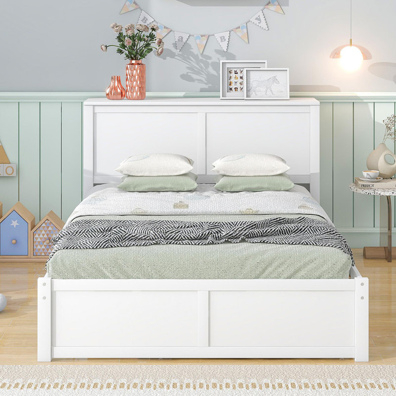 Lit plateforme double avec tablettes coulissantes et lit gigogne simple