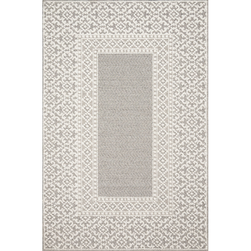 Tapis intérieur / extérieur géométrique ivoire / gris Mineola, Rectangle 7 pi 10 po x 10 pi 1 po