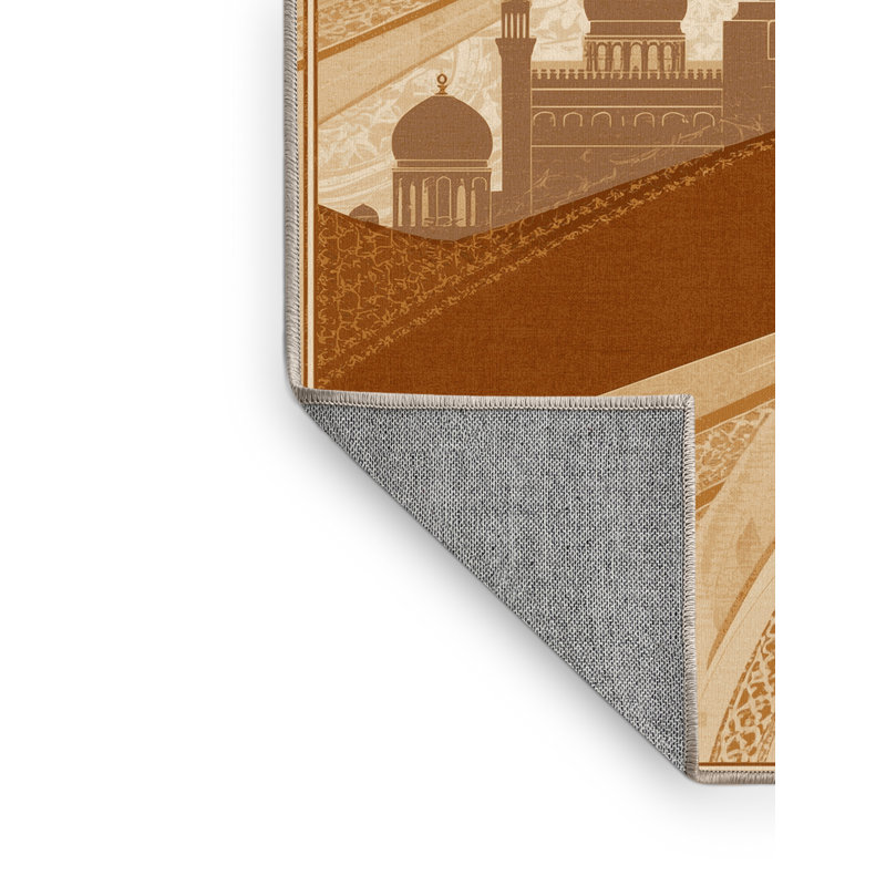Tapis beige chic et luxueux de style mosquée de style mosquée Sheik Zayed à laver à la machine Abou Dabi, 7 x 10
