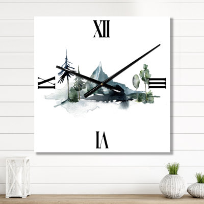 Horloge murale Minimalistic Winter Mountains and Fir Forest II