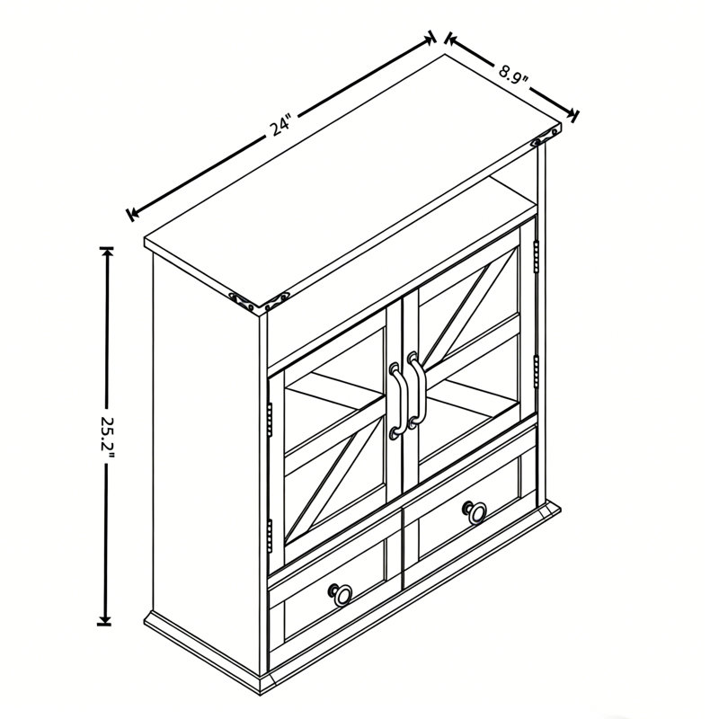 Armoire de rangement murale avec tiroirs Farmhouse, Blanc cassé