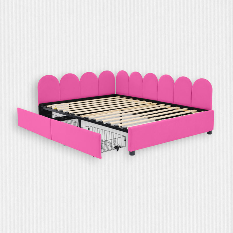 Lit de jour rembourré en velours avec 2 tiroirs, tête de lit en tissu doux, aucun sommier nécessaire, canapé-lit / lit d'invité
