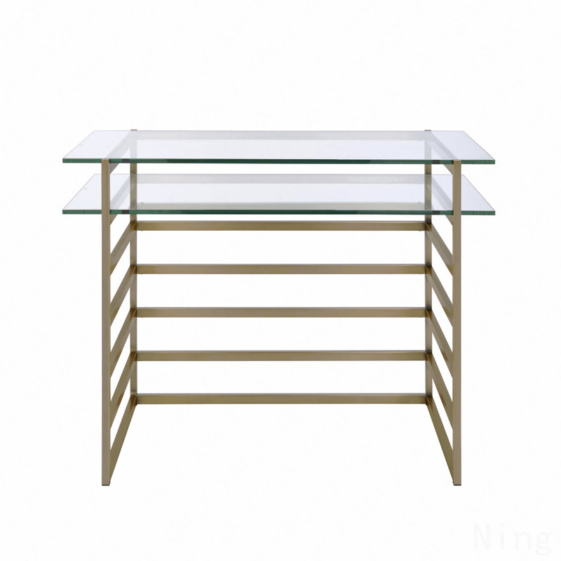 Bureau en verre transparent et bureau à finition or antique