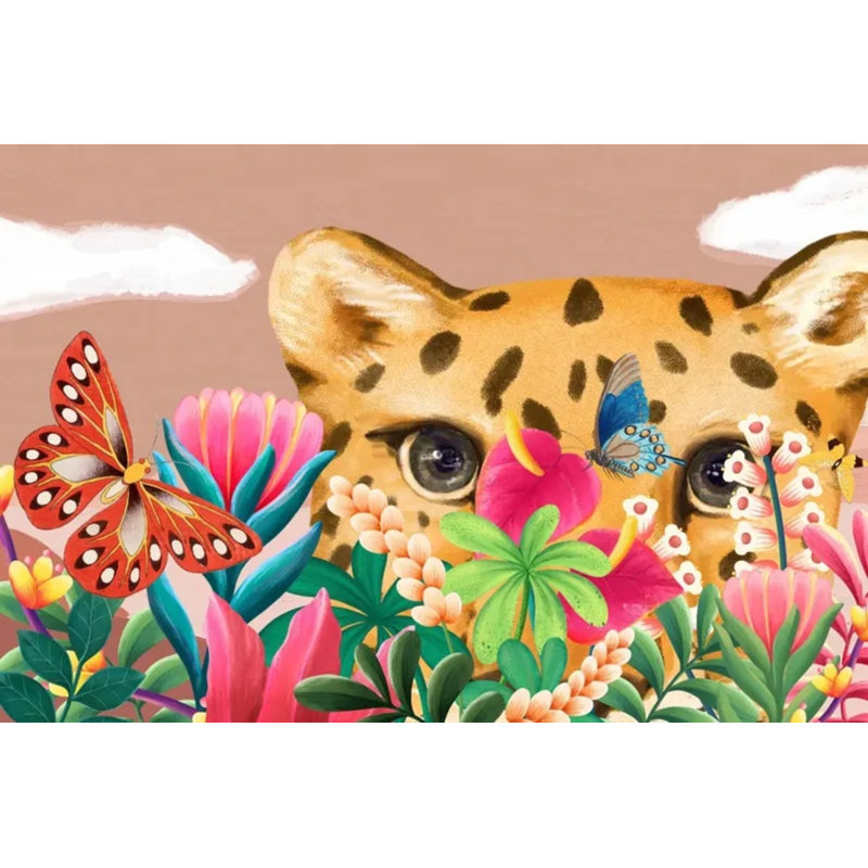 Adorable murale en forme de léopard avec fleurs tropicales, L 108 po x l 96 po