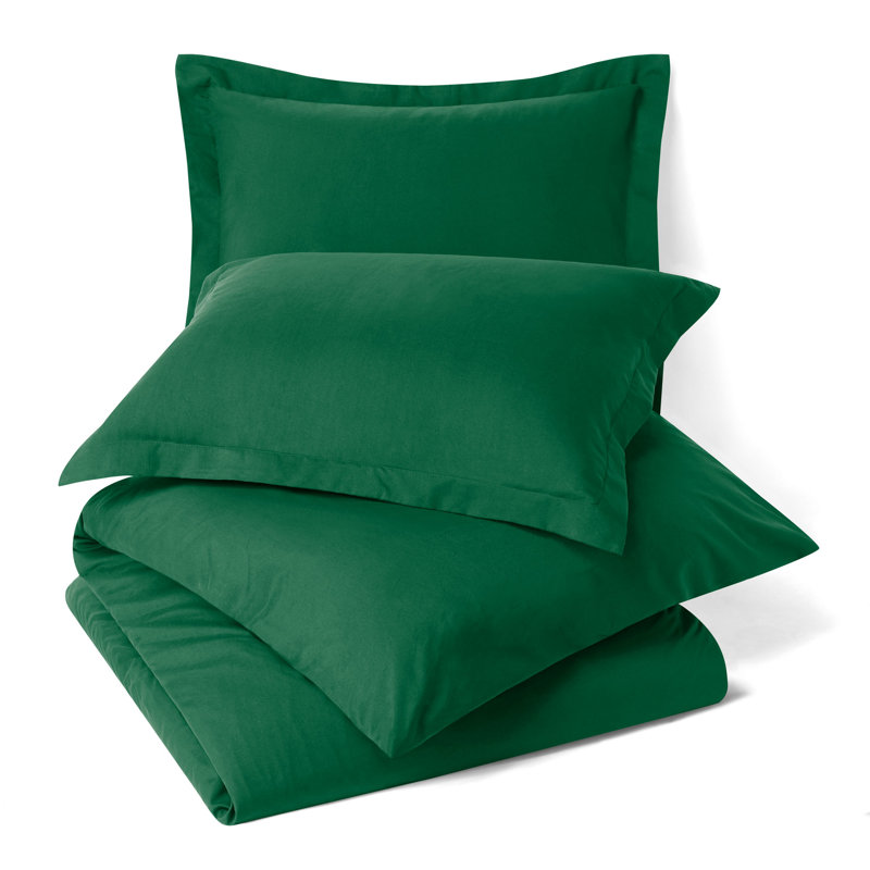 Hunter Green Queen Microfiber Duvet Cover Set with Button Closure
