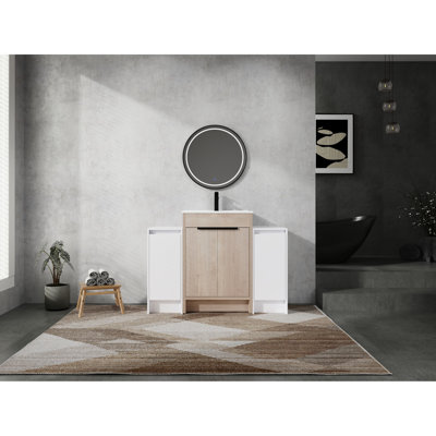 48" Bathroom Vanity With Ceramic Basin, 2 Storage Units, Door, Glossy White Brilliancy Sink And 2, Soft Close Modern Style, Plywood