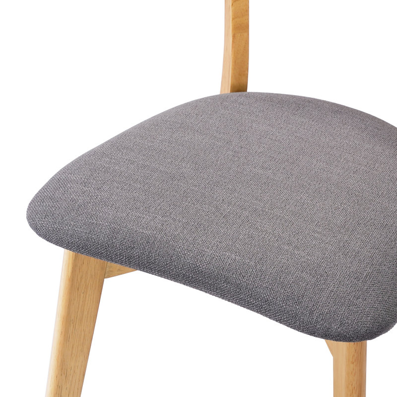Hana Mid-Century Modern Rubberwood Dining Chair With Upholstered Seat, Gray, Natural