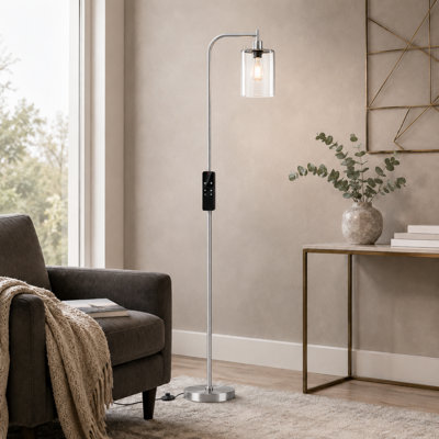 Lampe sur pied arquée à DEL 66 "à intensité variable avec abat-jour en verre et télécommande
