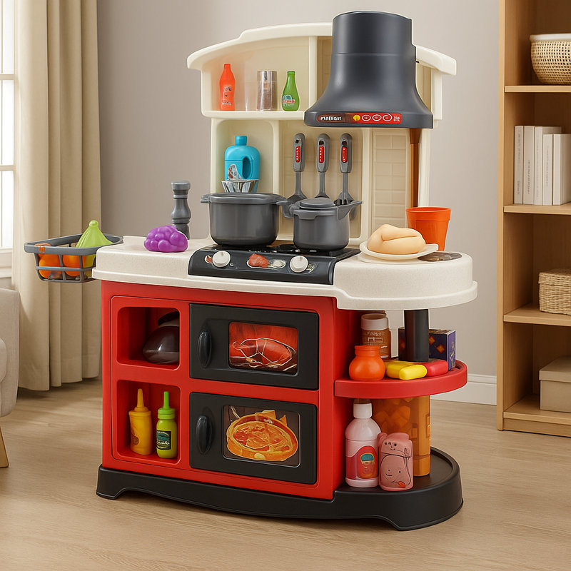 Rounded Edges Kitchen Toddler Pretend Play Toy Kitchen Set With Faucet Water Spray