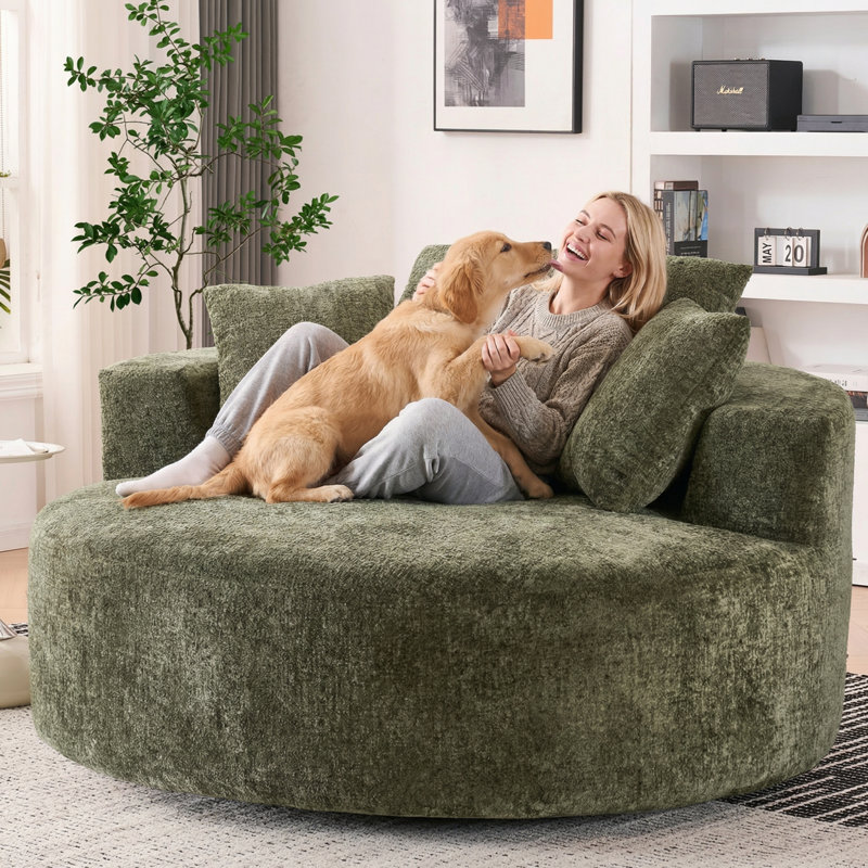Oversized Swivel Chair – 55" Waffle Chenille, Compression, Green