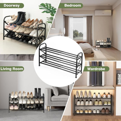 3-Tier Shoe Rack For Closet, 16"-32" Expandable Shoerackadjustable For Entryway Closet Doorway Sturdymetal