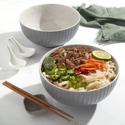 INFUSE 2-Piece 58oz Stoneware Ramen Bowls, Stars