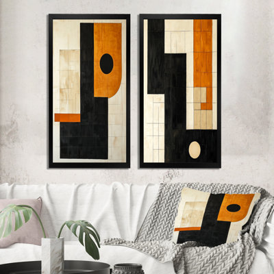 Composition Ambre et Noir III - Tableau abstrait géométrique en 2 parties