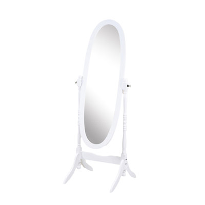 Traditional Decorative Wood Mirror, White - Full Body Reflection Elongated Oval Glass Stable Standing Design Style Floor Mirror In For Structure