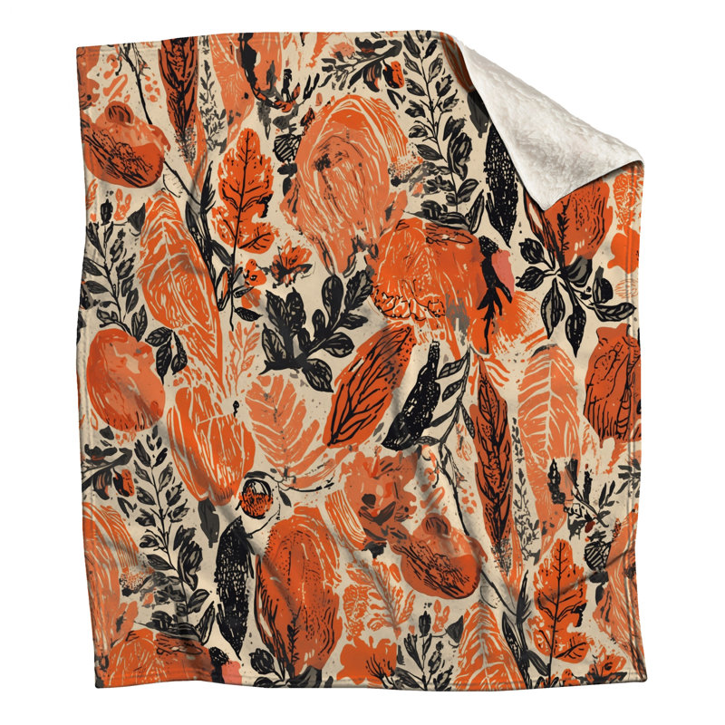 Couvertures florales à feuilles orange, L 50 po x H 60 po